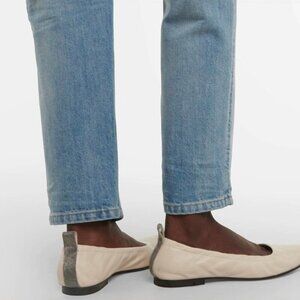 Brunello Cucinelli Vanilla White Beige Flats with Monili Detail Size 40.5 s 9.5
